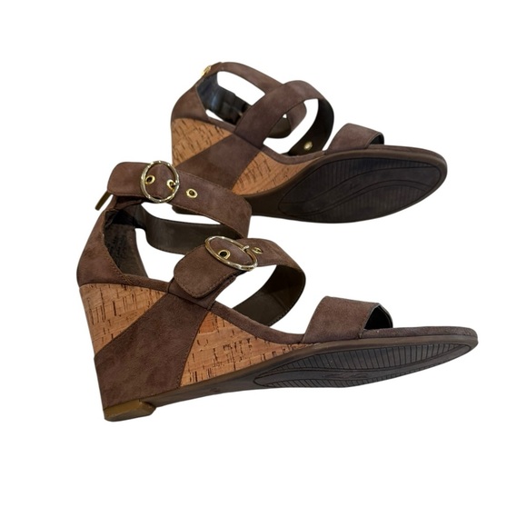 Mark Fisher Camber 8.5 Dark Brown Suede Cork Wedge Sandals - Picture 4 of 6